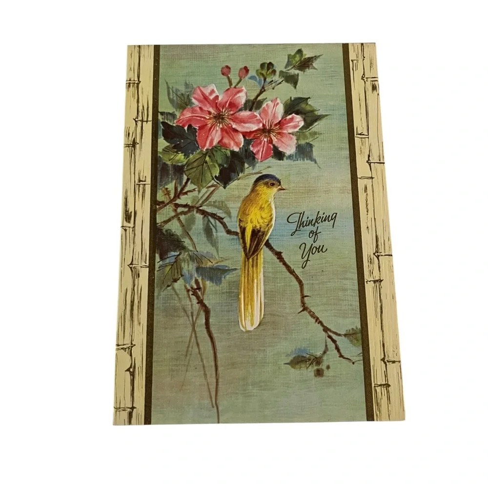 Unused Vintage Thinking of You Greeting Card Bird Quaint Shop Original